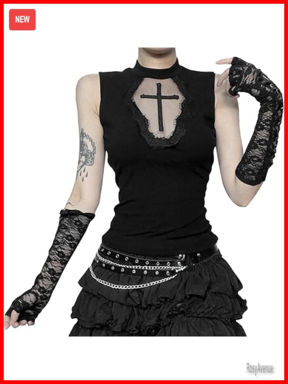 Hollow Out Gothic Crop Top Slim Fit Punk Mesh Tank Steampunk Rave Tee